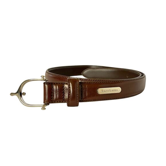 Ralph Lauren Vintage Stirrup Pin Buckle Brown Leather Belt - Made in Italy Sz S - Picture 1 of 9